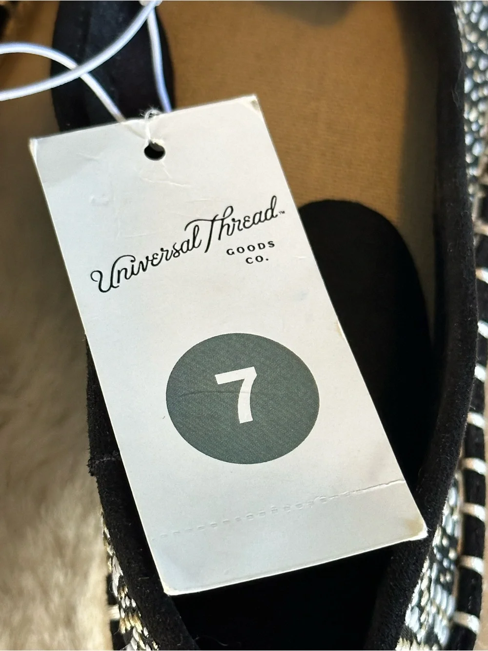 Universal Thread Black & Ivory Patterned Espadrille Flats Size 7 NWT